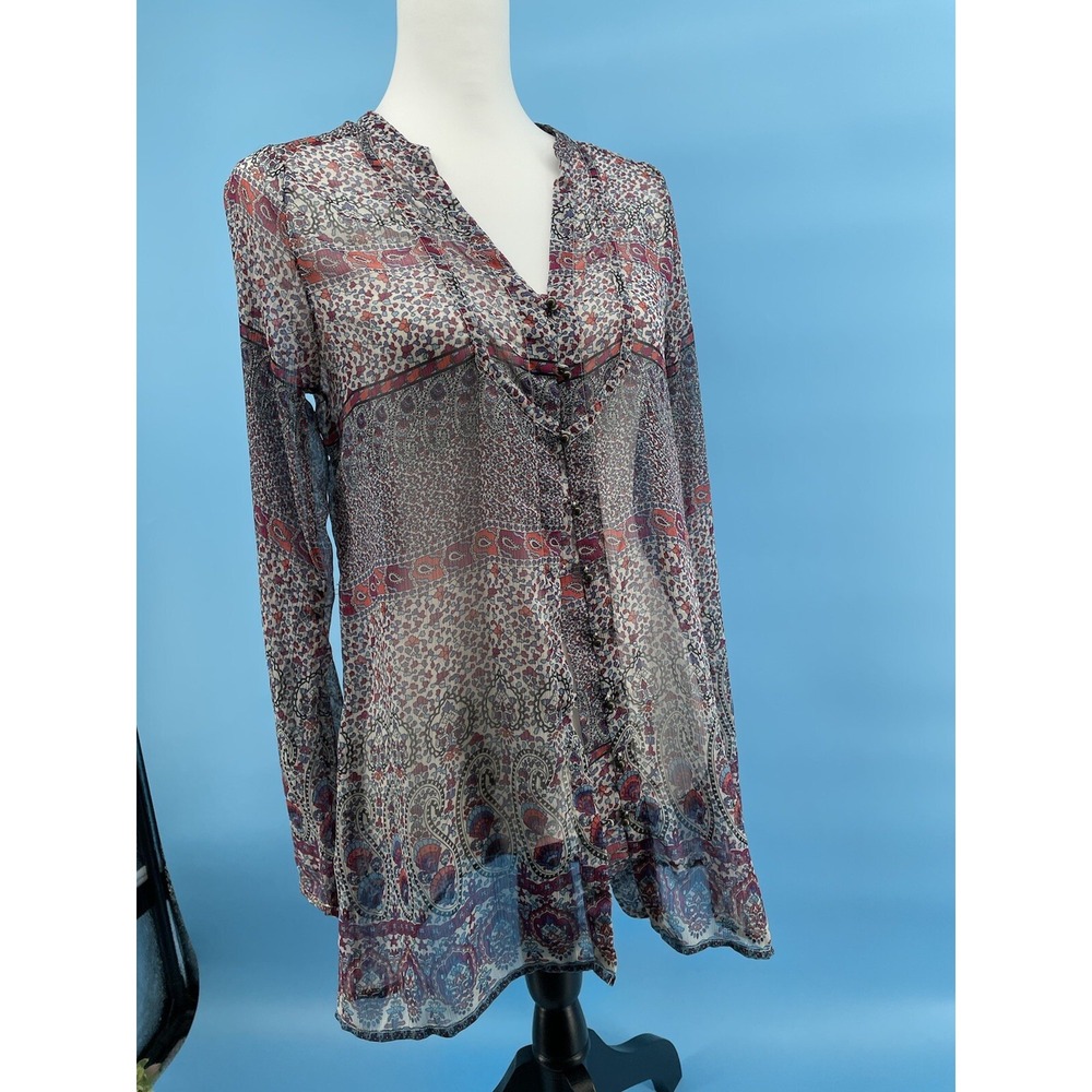 Converse One Star Top Womens Small Sheer Floral Artsy‎ Boho Button Front Tunic